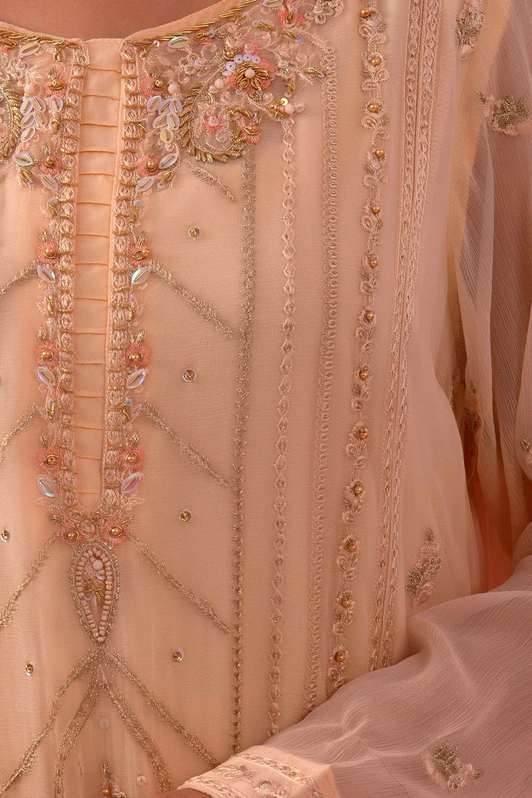 Ochre RTW Embroidered Girls 3 Piece Chiffon Adda Work SOF-07 - Summer Collection