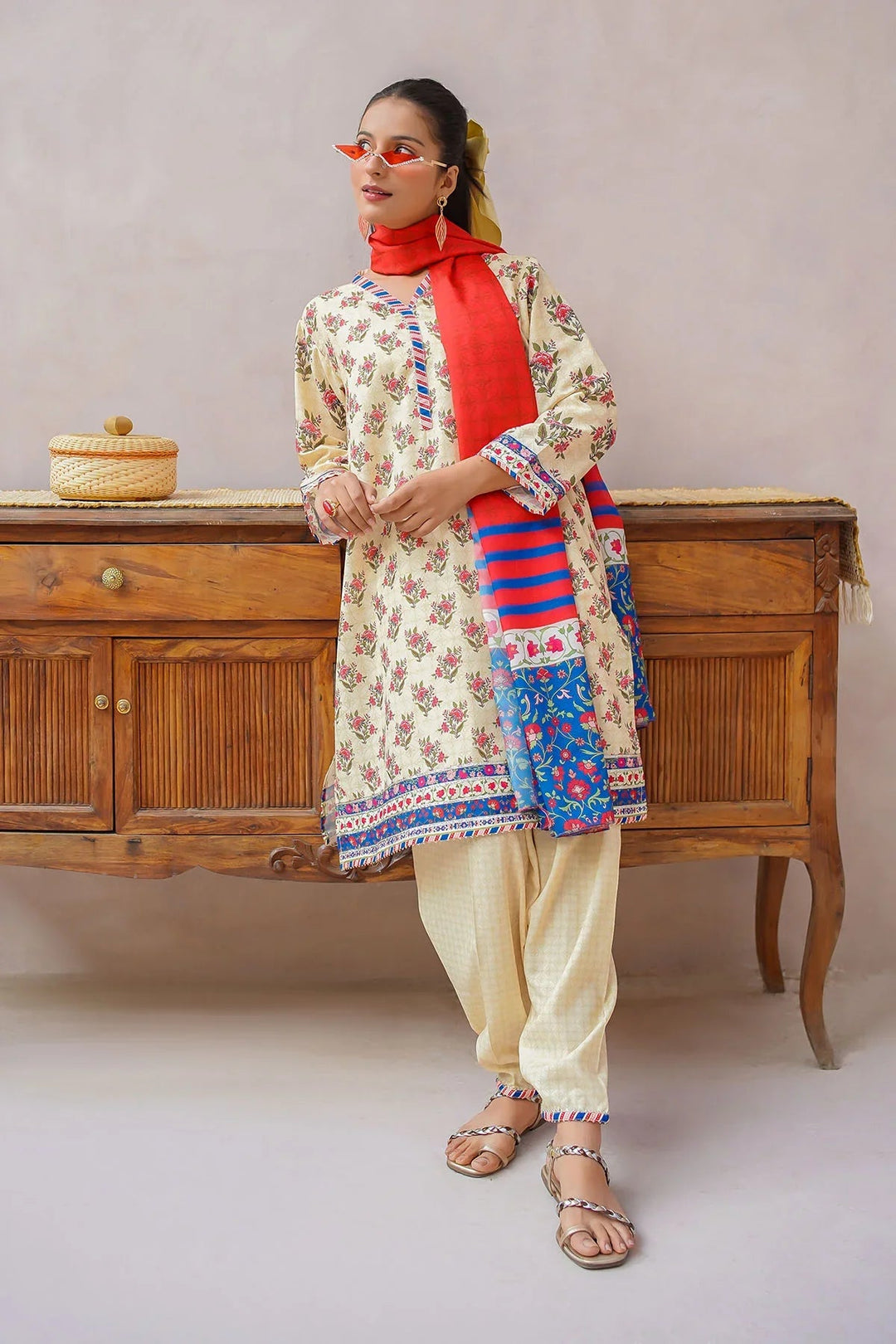 Ochre Girls Pret Printed Swiss Lawn 3 Piece Suit CORF-15 - Summer Collection