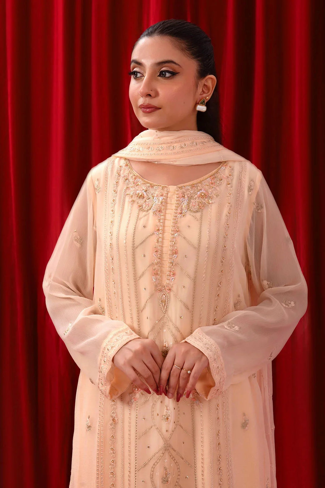 Ochre RTW Embroidered Girls 3 Piece Chiffon Adda Work SOF-07 - Summer Collection