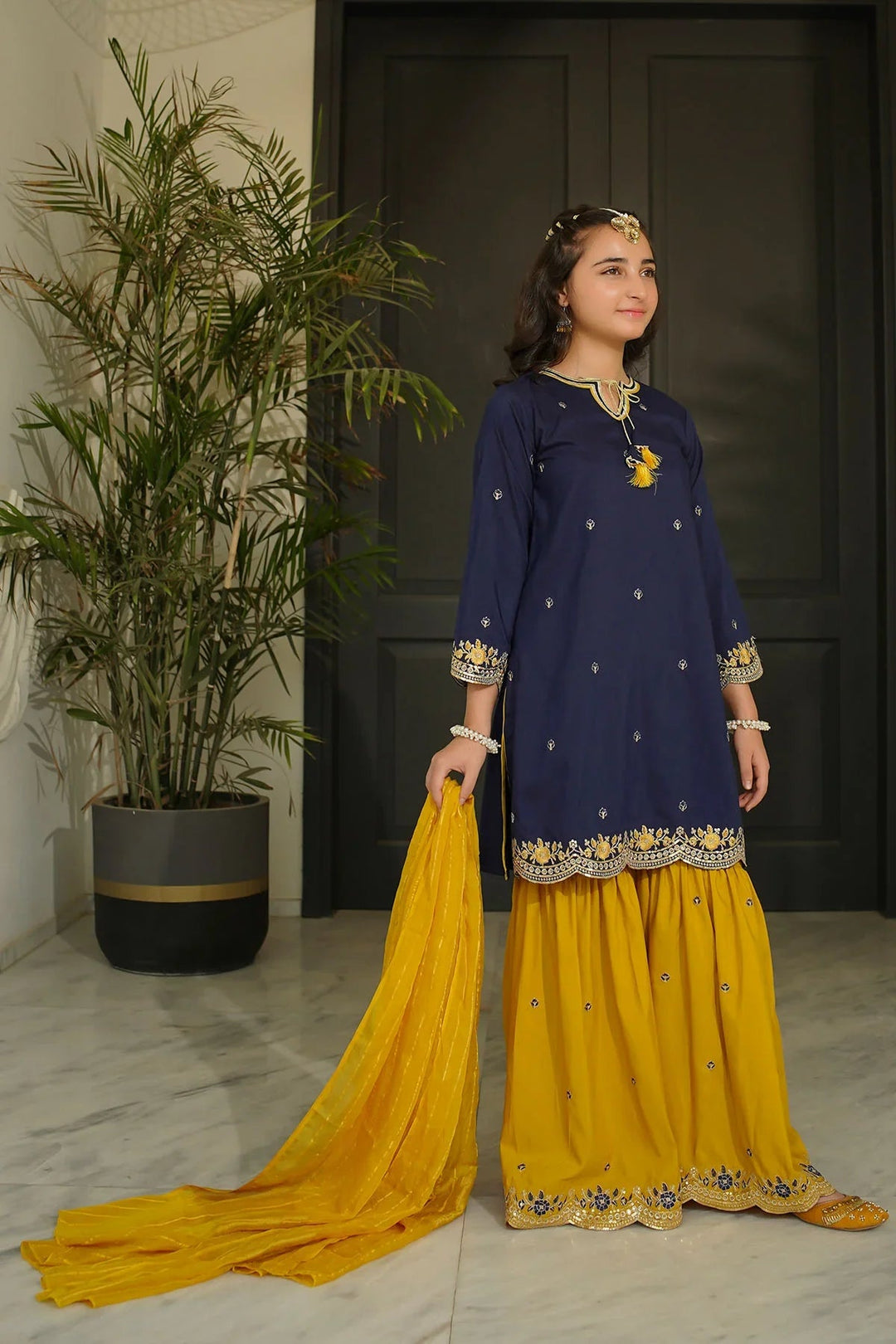 Ochre RTW Embroidered Girls 3 Piece Silk  MHD-12 - Winter Collection