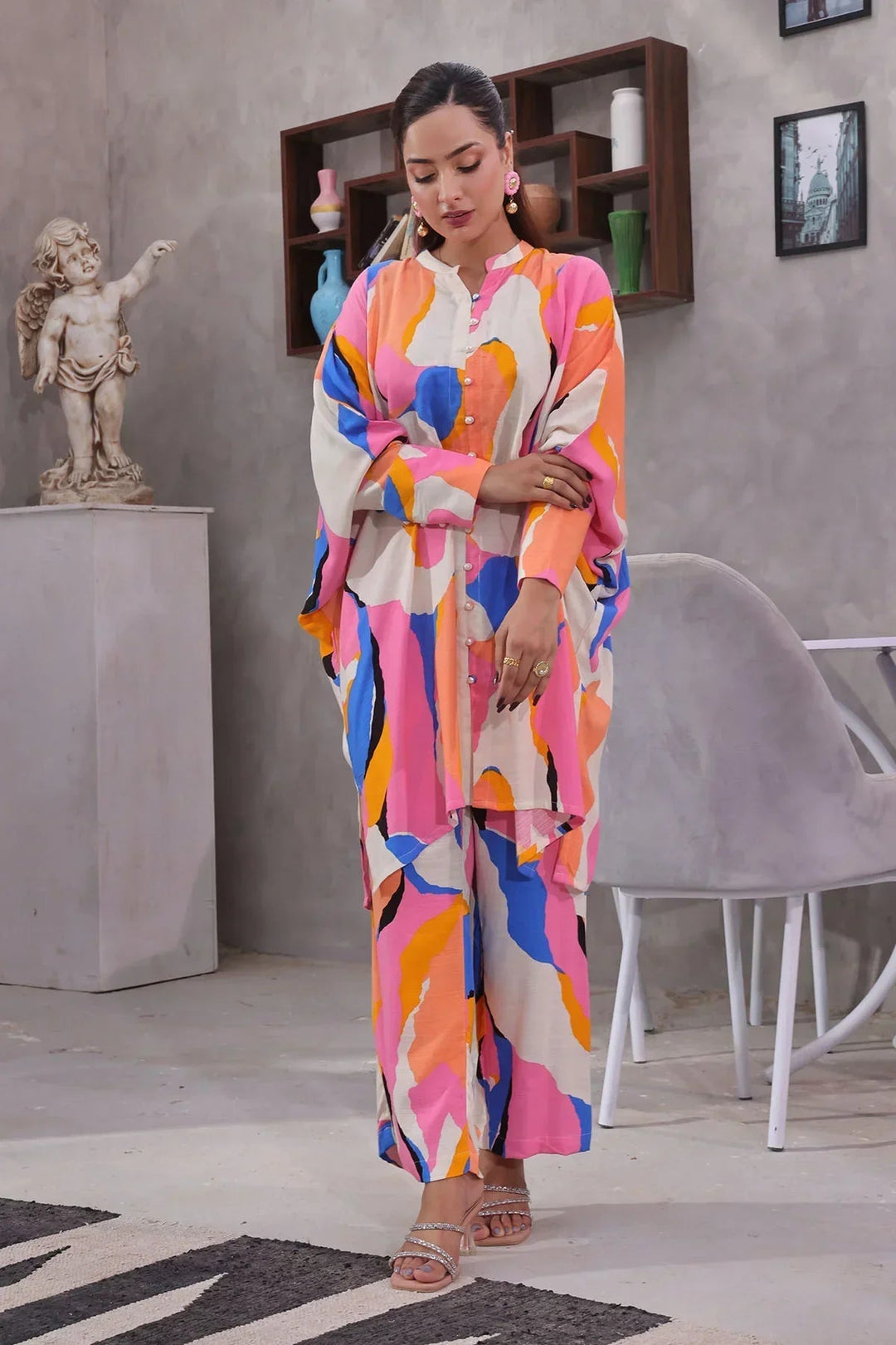 Ochre Women RTW Cotton 2 Piece Suit Pink Printed Irish Cotton - Festive Collection