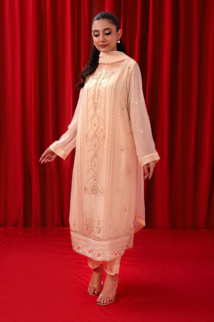 Ochre RTW Embroidered Girls 3 Piece Chiffon Adda Work SOF-07 - Summer Collection