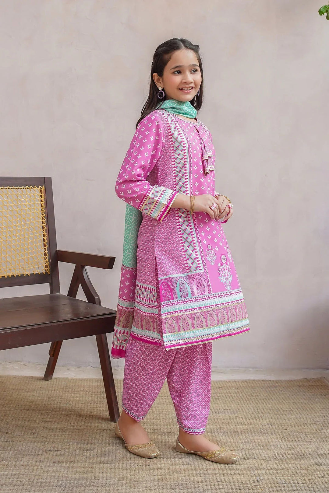 Ochre Girls Pret Printed Swiss Lawn 3 Piece Suit CORF-13 - Summer Collection