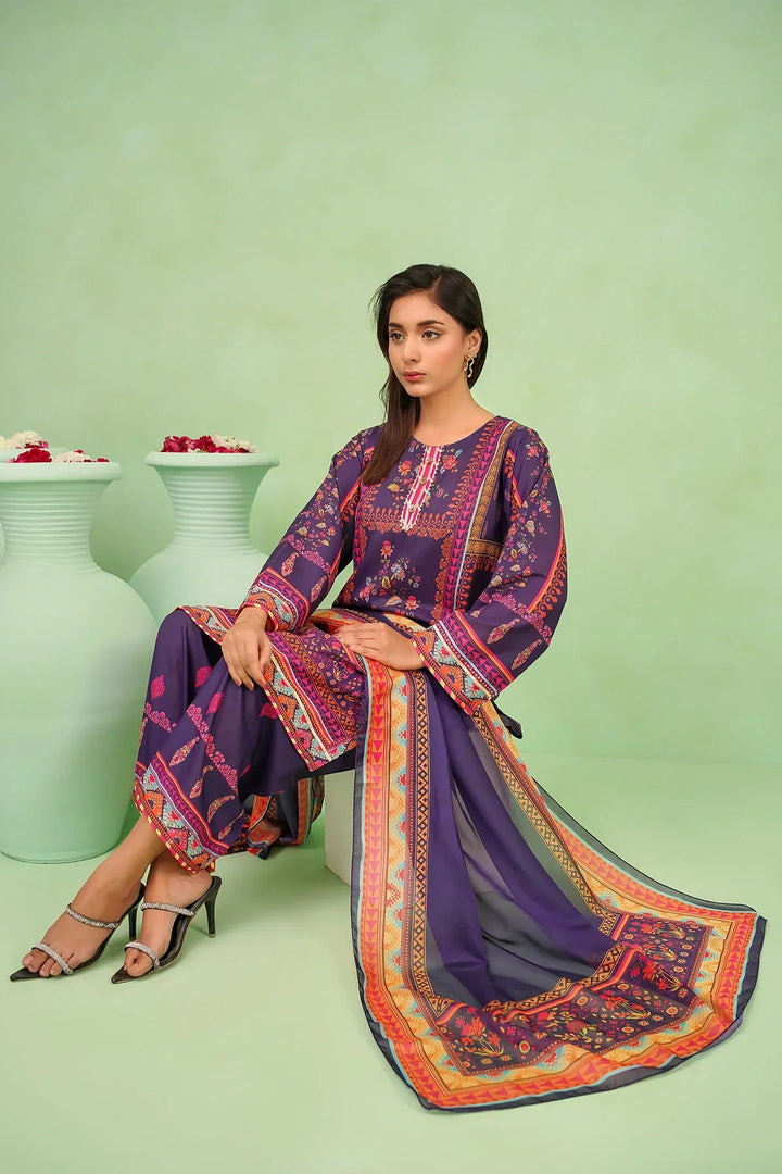Ochre Women RTW Lawn 3 Piece Suit Navy Blue Poly Lawn Digital Printed 3 Pc Suit - Festive Collection