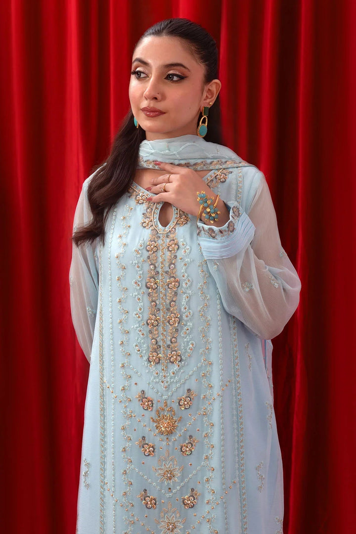 Ochre RTW Embroidered Girls 3 Piece Chiffon Adda Work SOF-06 - Summer Collection