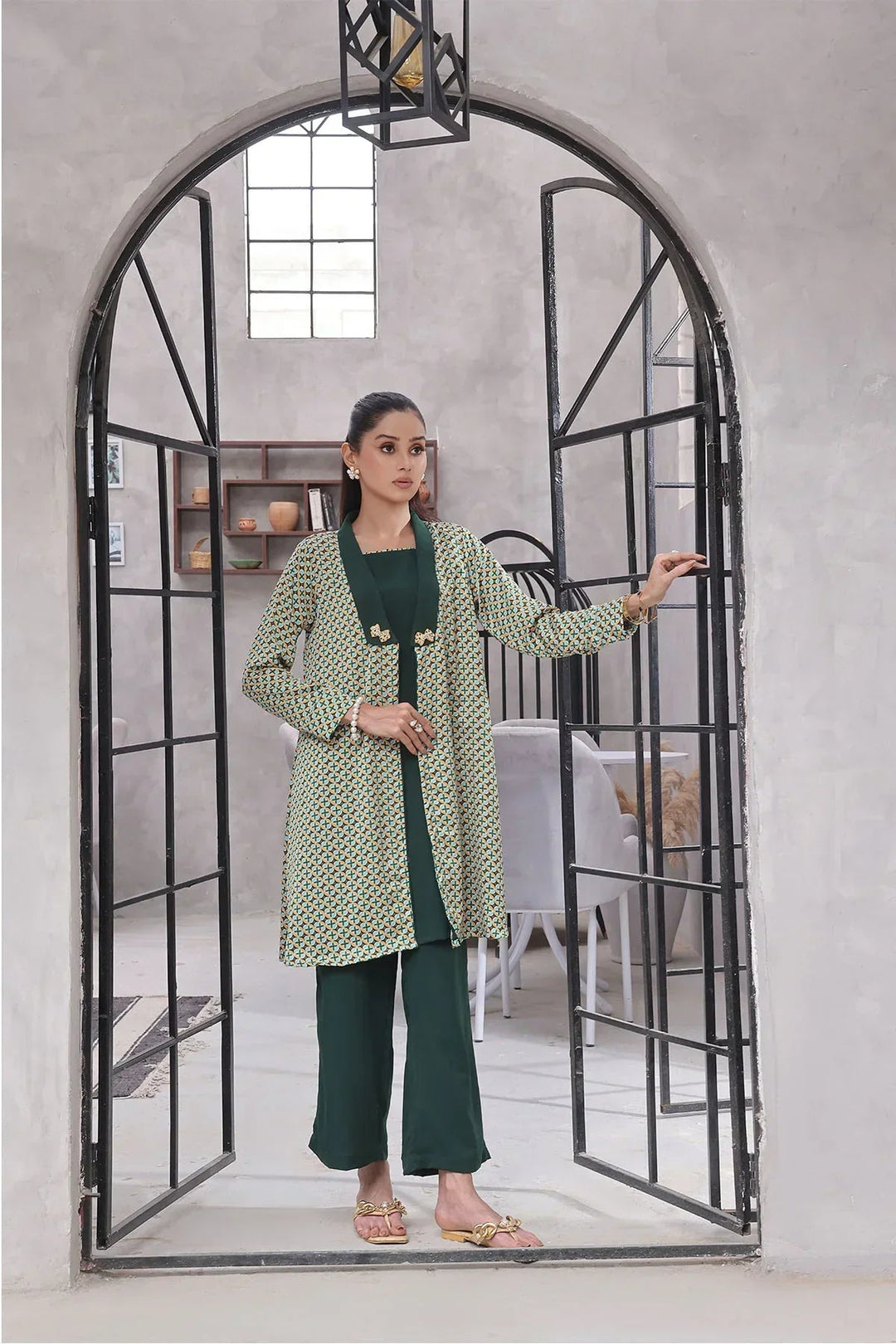 Ochre Women RTW Georgette 2 Piece Suit Green Printed Georgette - Festive Collection