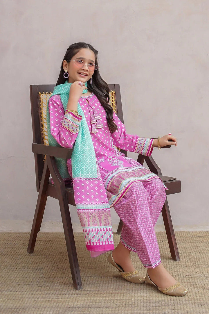 Ochre Girls Pret Printed Swiss Lawn 3 Piece Suit CORF-13 - Summer Collection