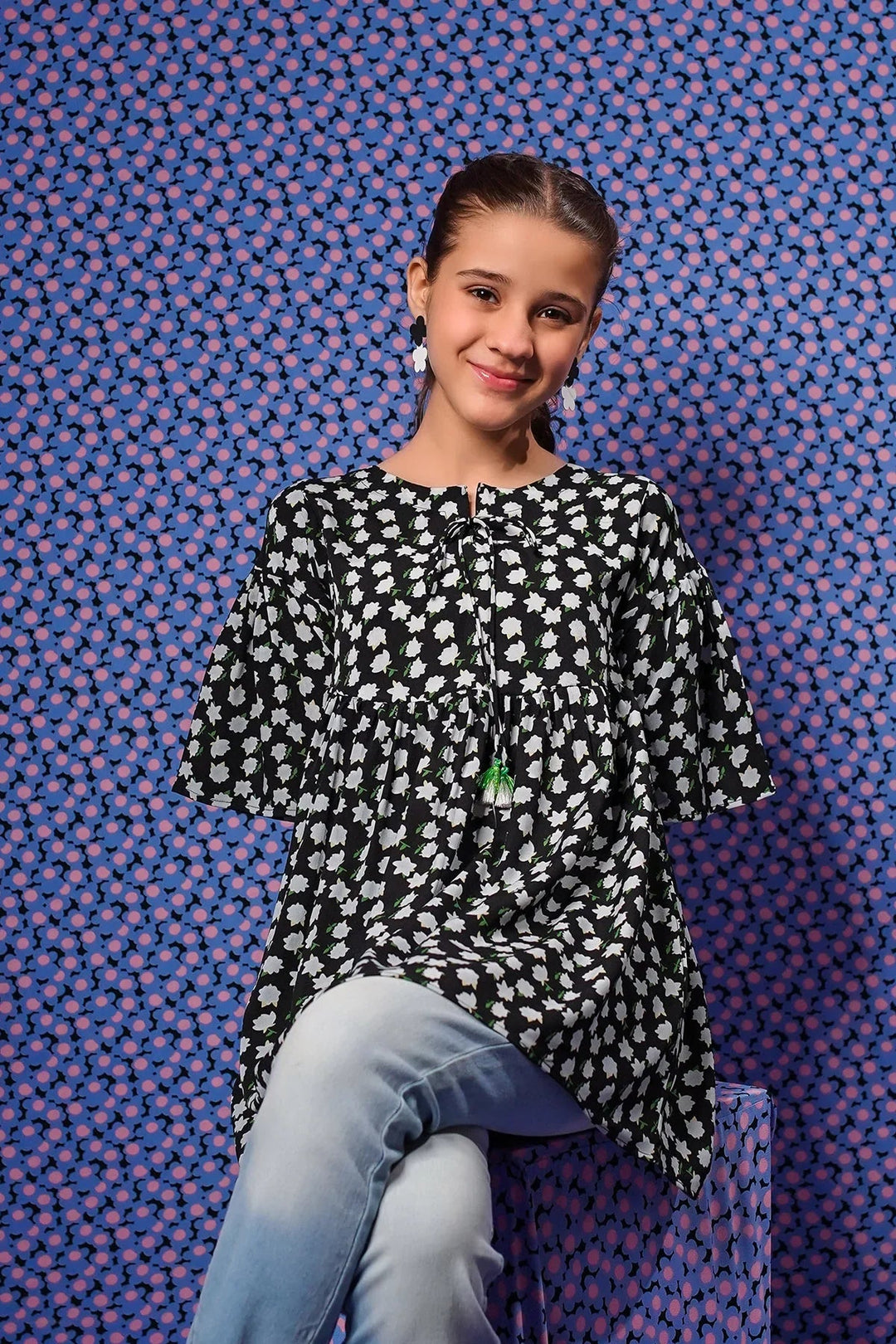 Ochre RTW Printed Girls 1 Piece Georgette Top OWT-625 - Winter Collection