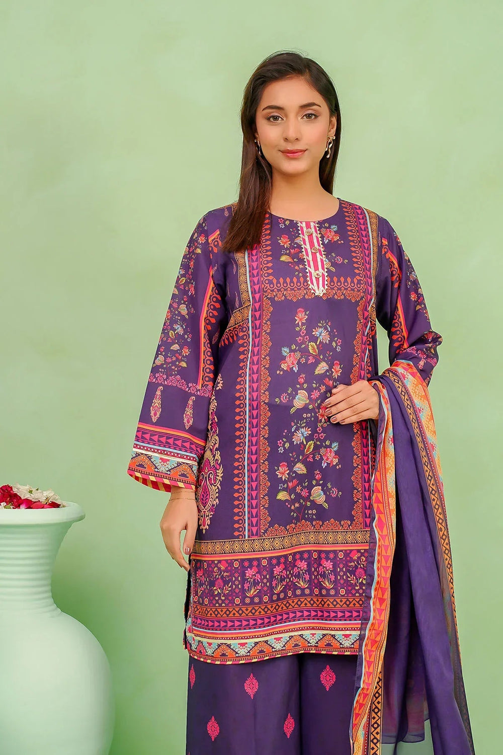 Ochre Women RTW Lawn 3 Piece Suit Navy Blue Poly Lawn Digital Printed 3 Pc Suit - Festive Collection