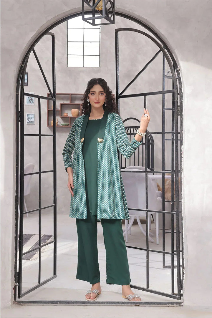 Ochre Women RTW Georgette 2 Piece Suit Dark Green Printed Georgette - Festive Collection
