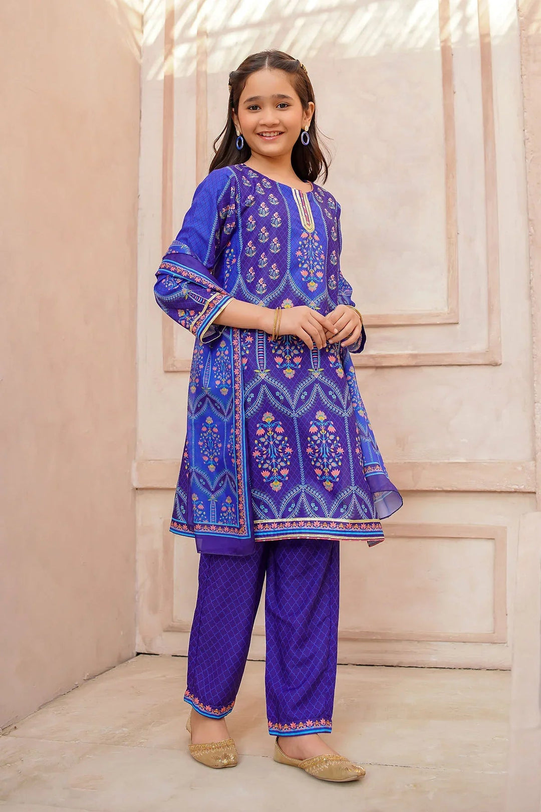 Ochre Girls Pret Printed Swiss Lawn 3 Piece Suit CORF-12 - Summer Collection