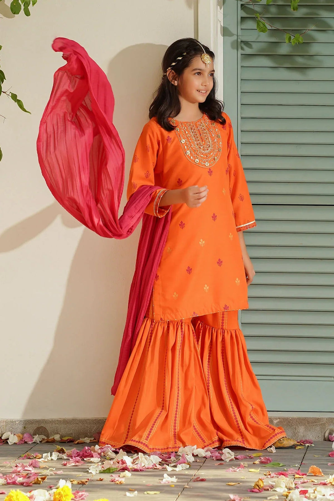 Ochre RTW Embroidered Girls 3 Piece Silk Hand Adda Work MHD-09 - Winter Collection