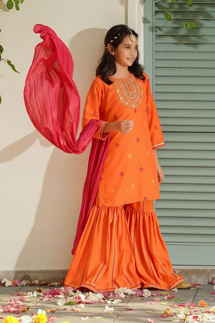 Ochre RTW Embroidered Girls 3 Piece Silk Hand Adda Work MHD-09 - Winter Collection