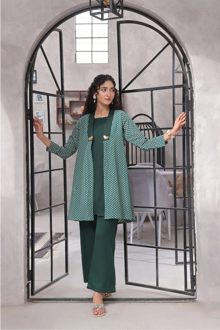 Ochre Women RTW Georgette 2 Piece Suit Dark Green Printed Georgette - Festive Collection