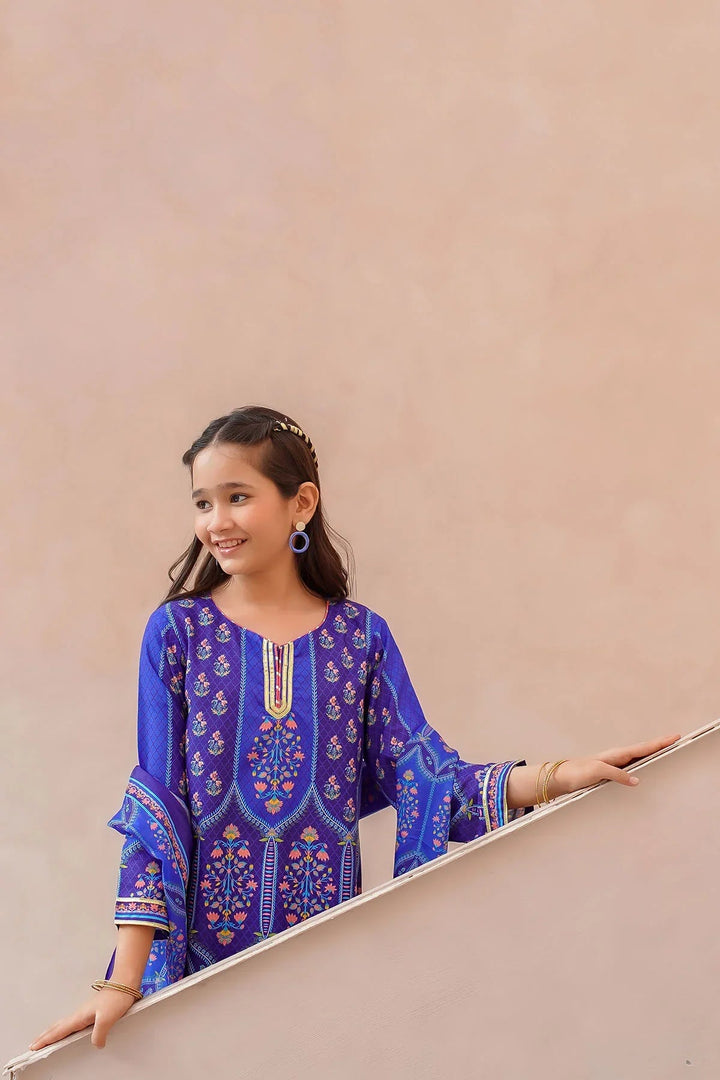 Ochre Girls Pret Printed Swiss Lawn 3 Piece Suit CORF-12 - Summer Collection