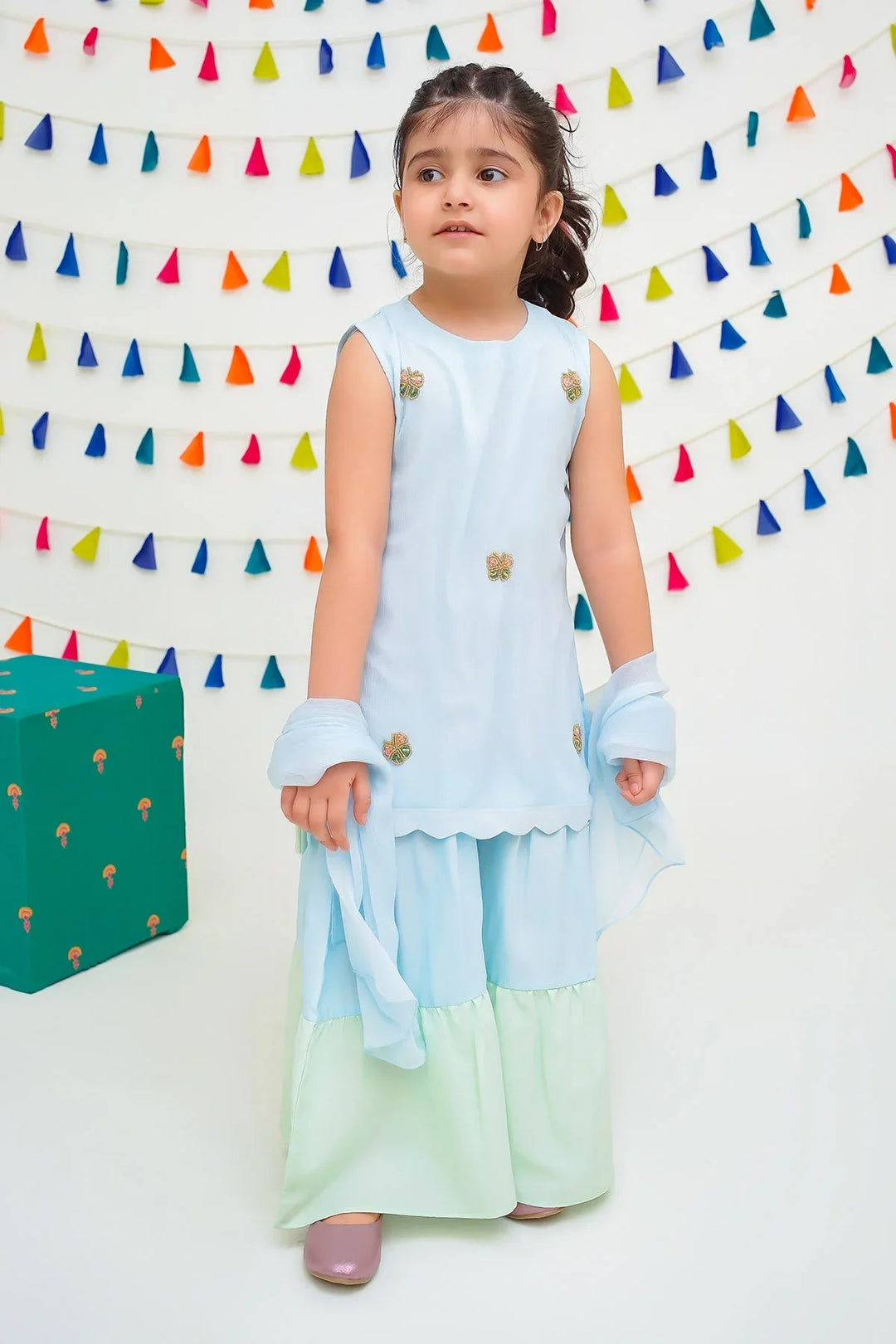 Ochre RTW Embroidered Girls 3 Piece Chiffon Hand Adda Work INCF-14 - Summer Collection