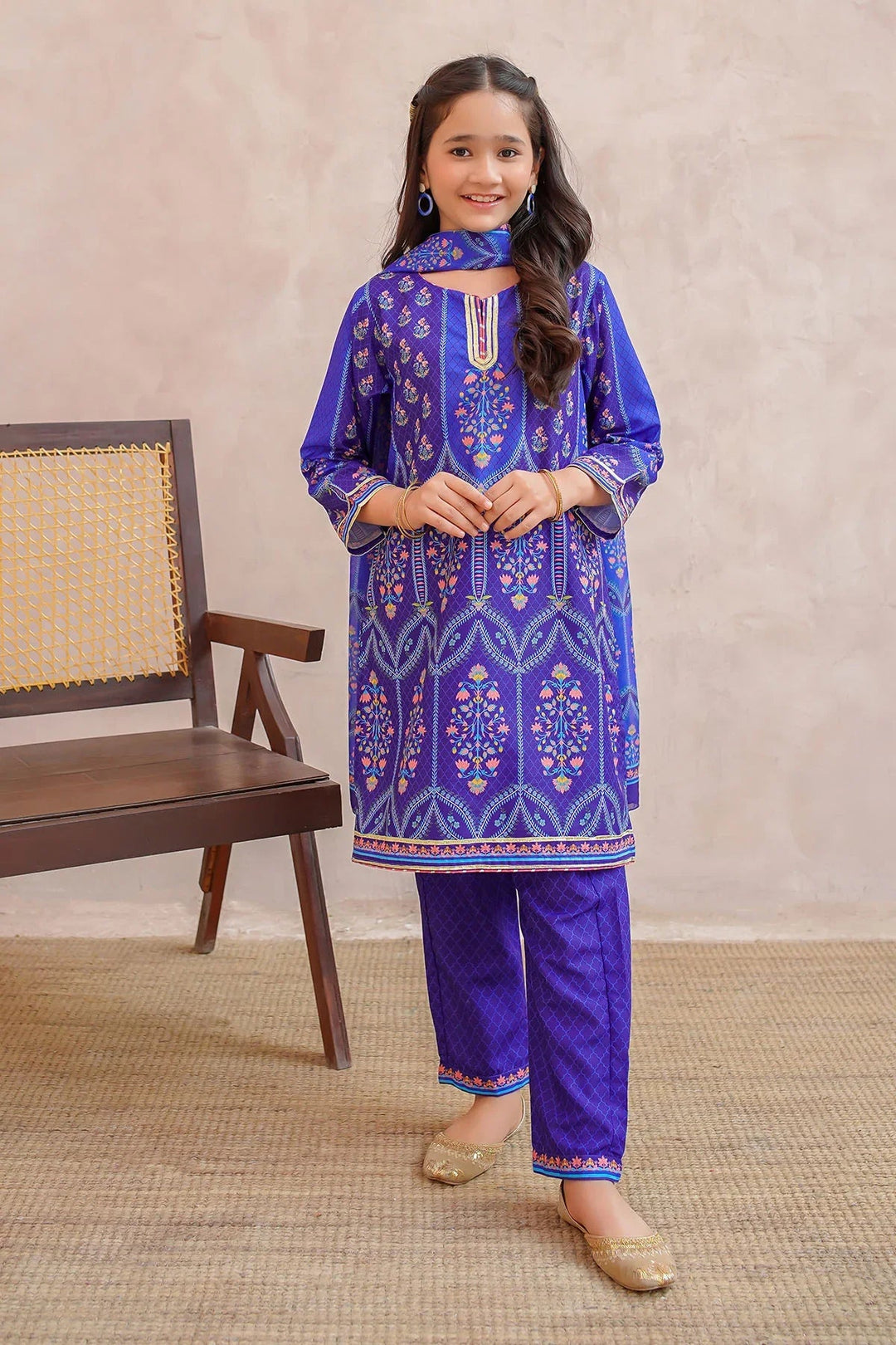 Ochre Girls Pret Printed Swiss Lawn 3 Piece Suit CORF-12 - Summer Collection