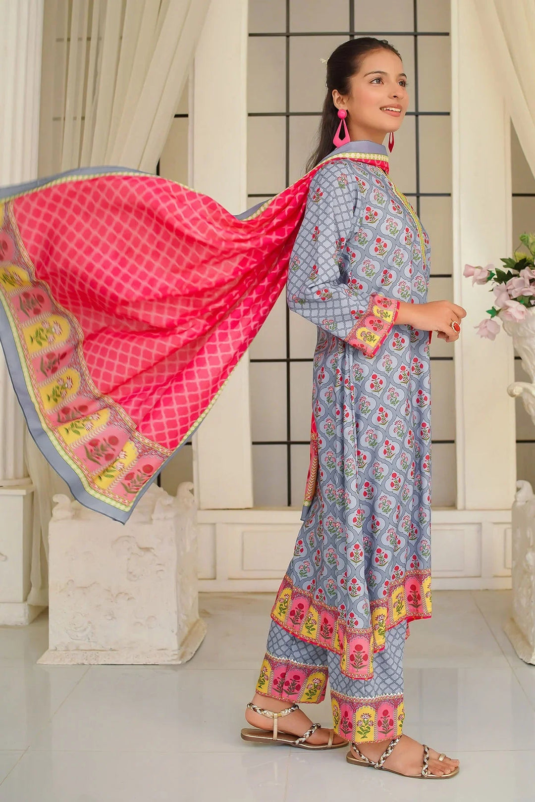 Ochre Girls Pret Printed Swiss Lawn 3 Piece Suit CORF-18 - Summer Collection