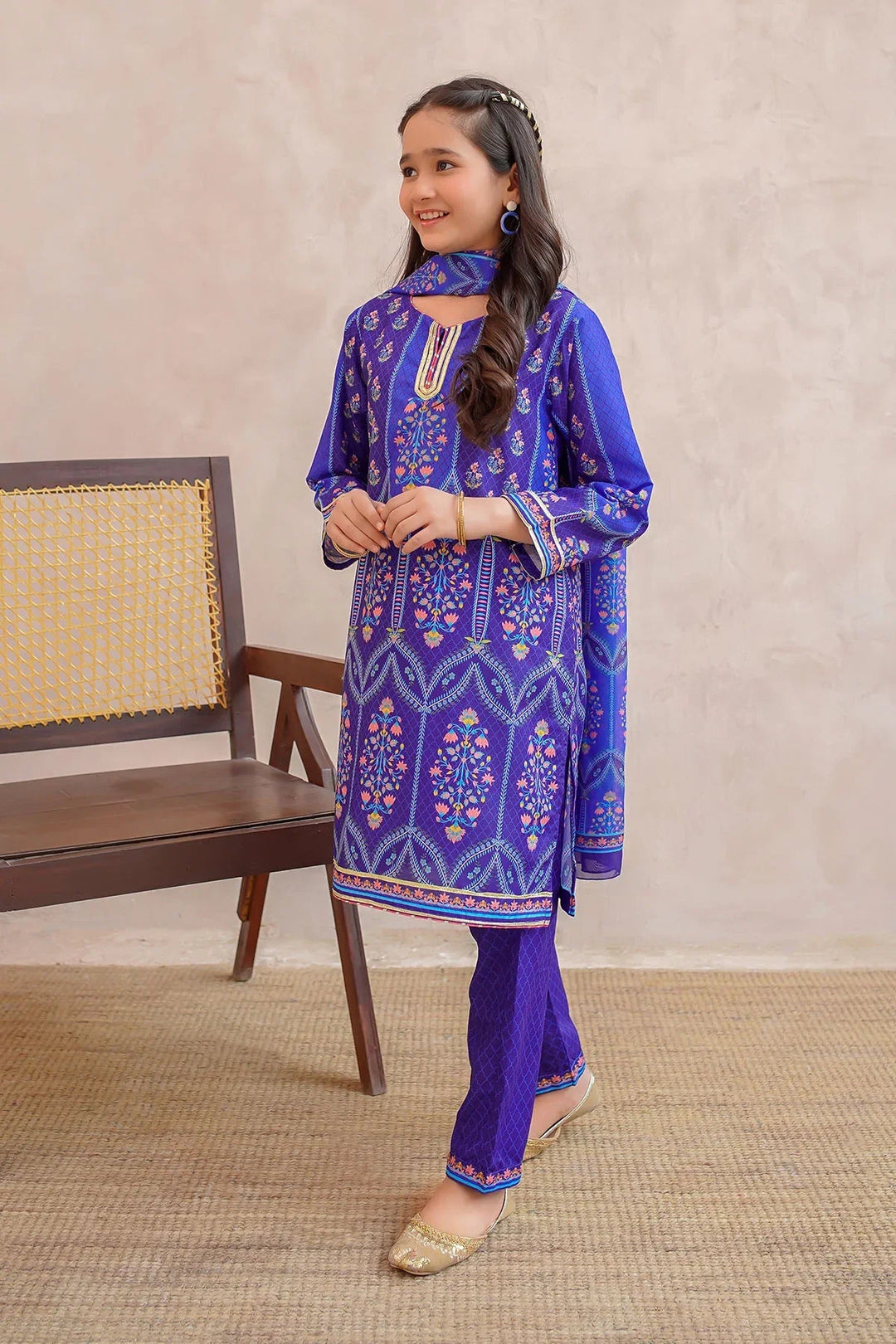 Ochre Girls Pret Printed Swiss Lawn 3 Piece Suit CORF-12 - Summer Collection