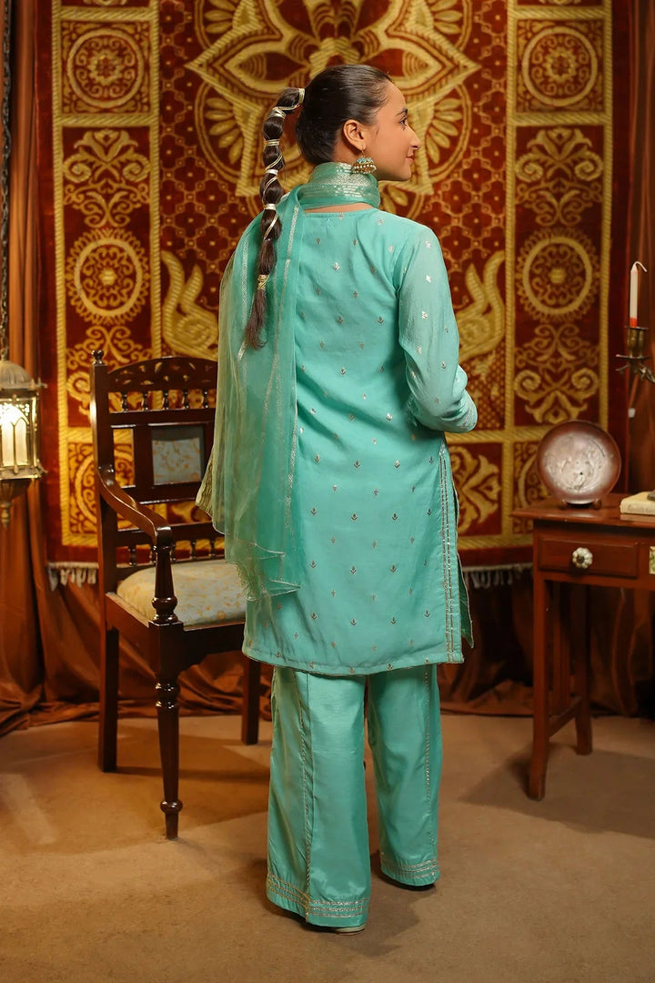 Ochre Girls Pret  Viscose Jacquard Hand Adda Work 3 Piece Suit EX-13 - Winter Collection