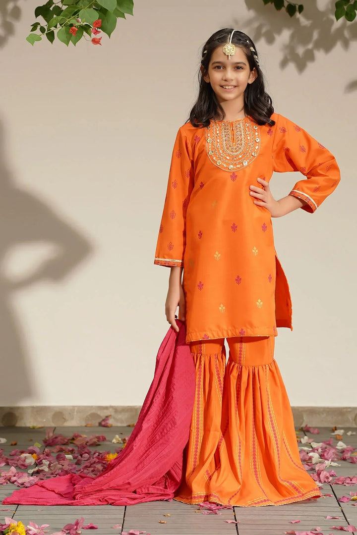 Ochre RTW Embroidered Girls 3 Piece Silk Hand Adda Work MHD-09 - Winter Collection