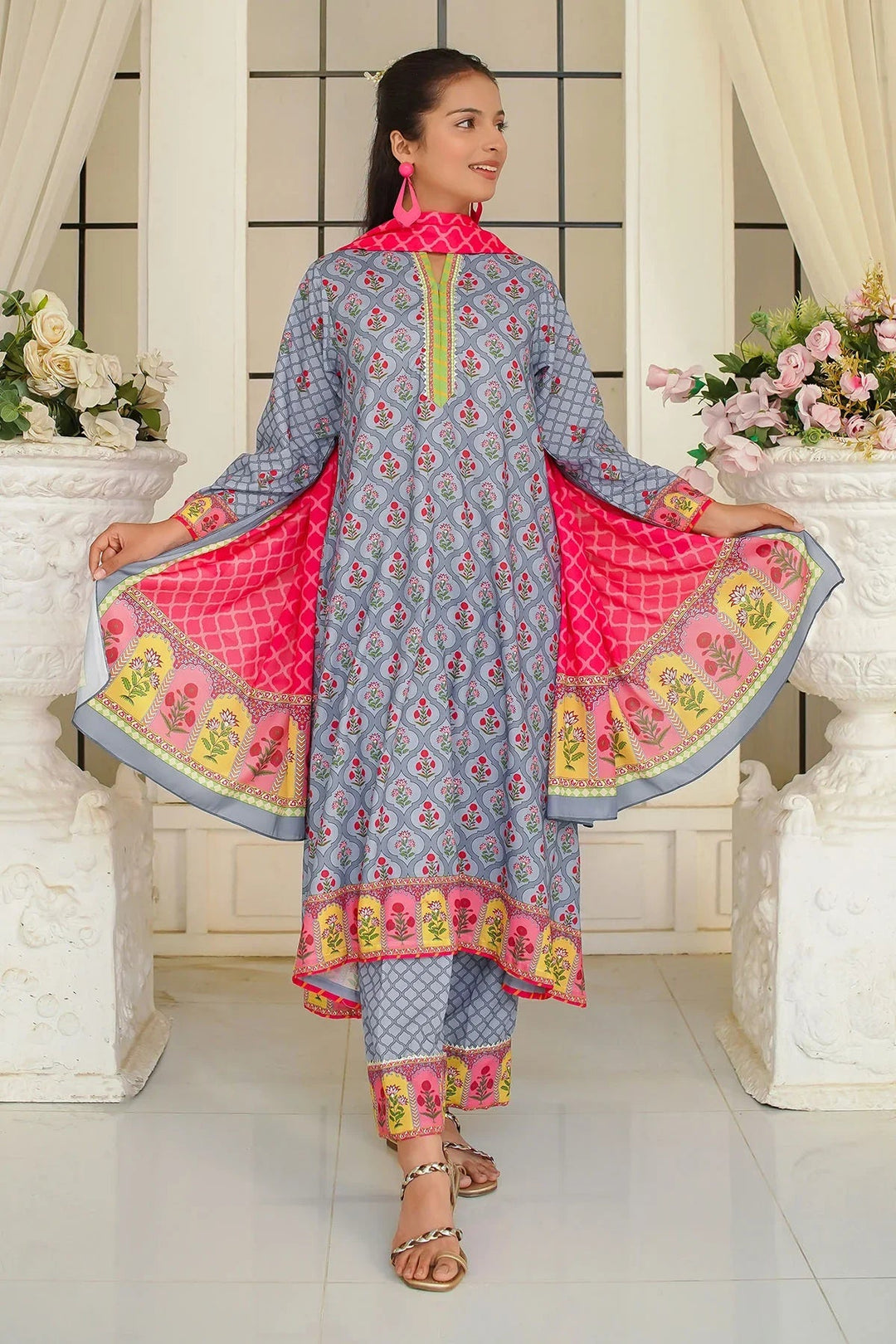 Ochre Girls Pret Printed Swiss Lawn 3 Piece Suit CORF-18 - Summer Collection