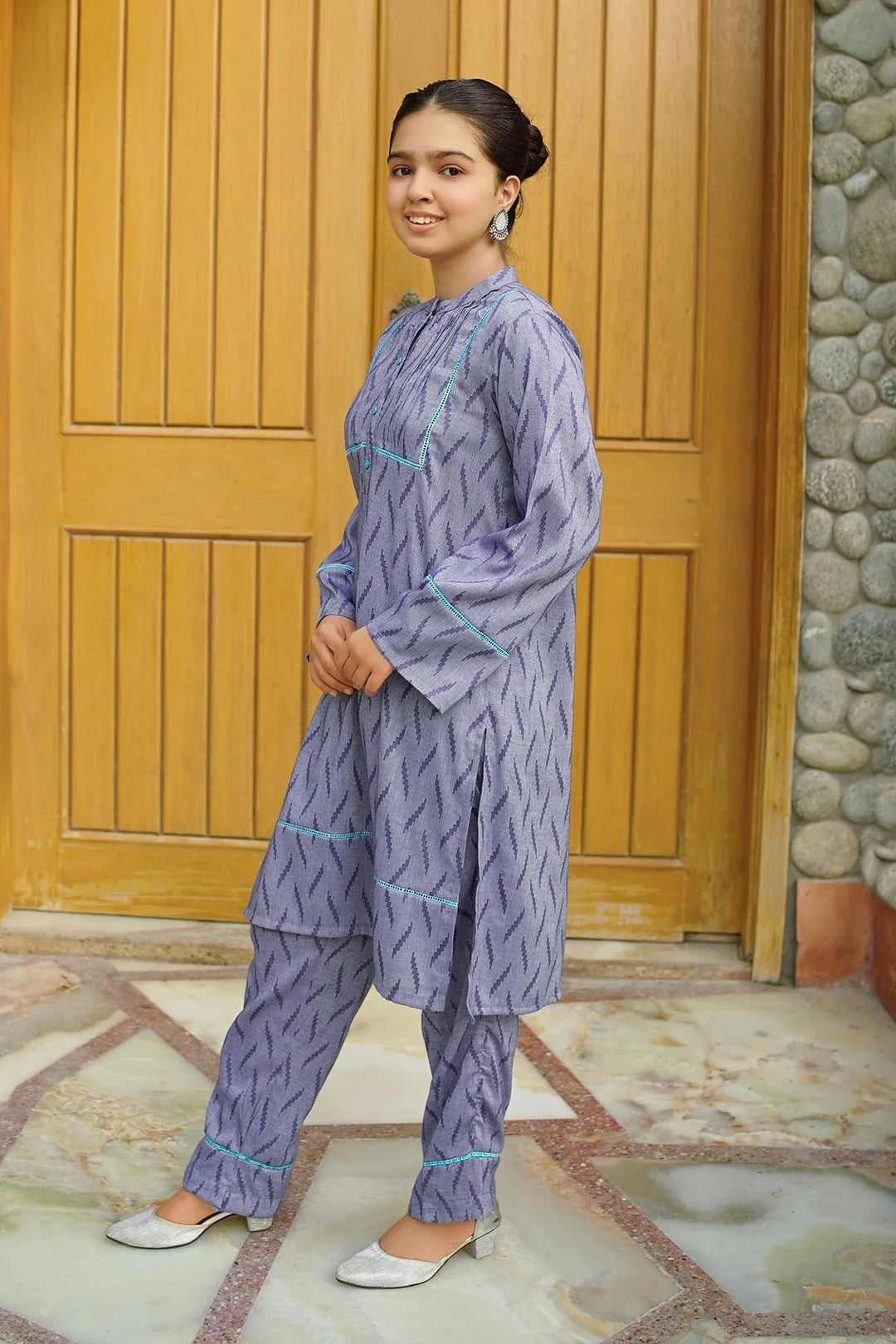 Ochre RTW Embroidered Girls 2 Piece Cotton Chambray Embellished SC-30 - Winter Collection