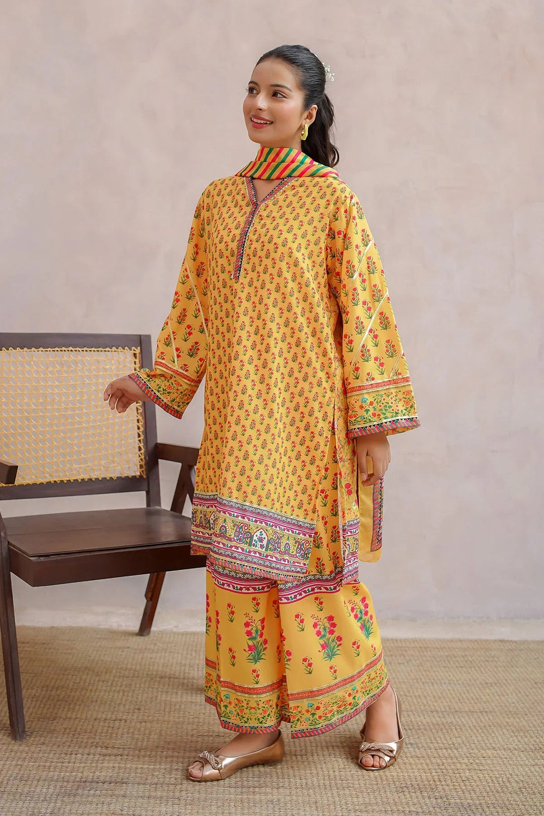 Ochre Girls Pret Printed Swiss Lawn 3 Piece Suit CORF-11 - Summer Collection