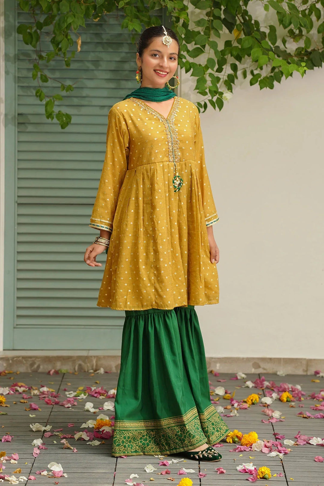 Ochre RTW Embroidered Girls 3 Piece Slub Manar Hand Adda Work MHD-08 - Summer Collection