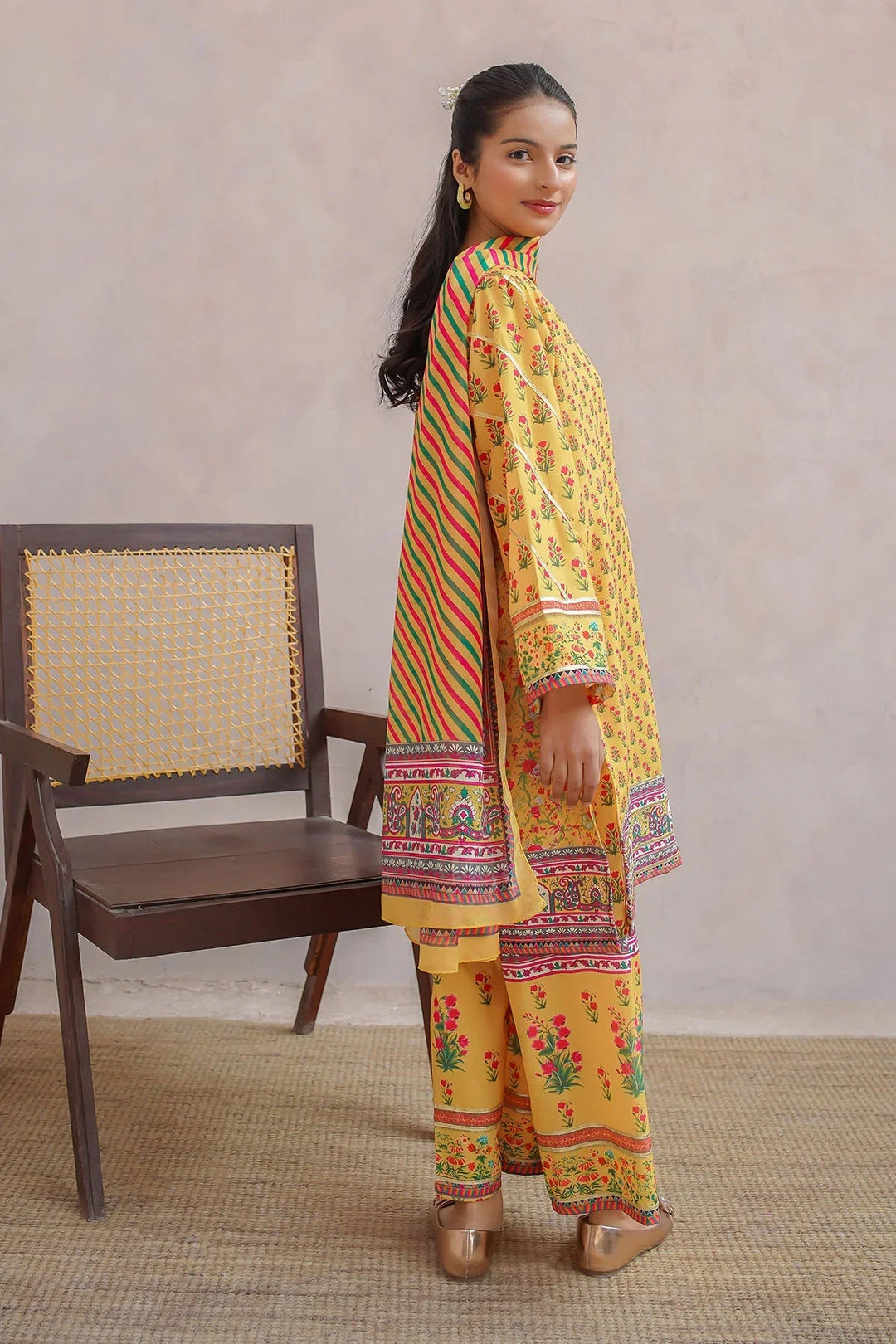 Ochre Girls Pret Printed Swiss Lawn 3 Piece Suit CORF-11 - Summer Collection