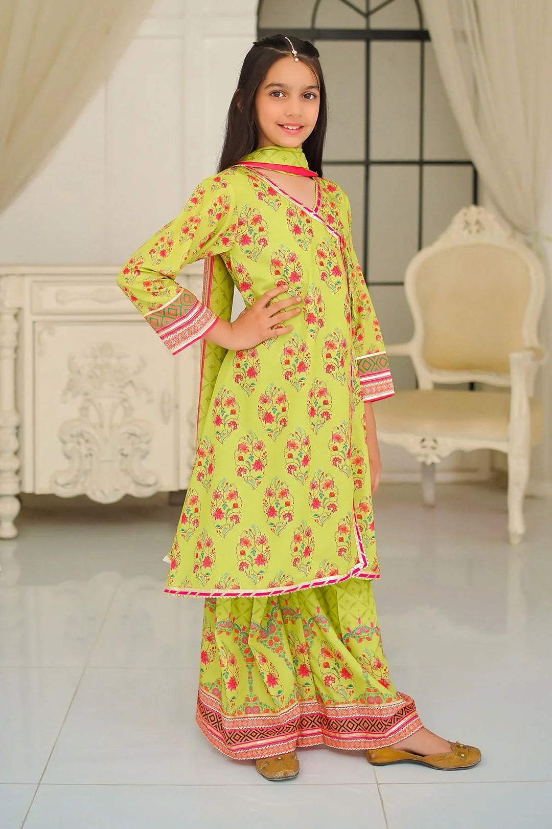 Ochre Girls Pret Printed Swiss Lawn 3 Piece Suit CORF-16 - Summer Collection