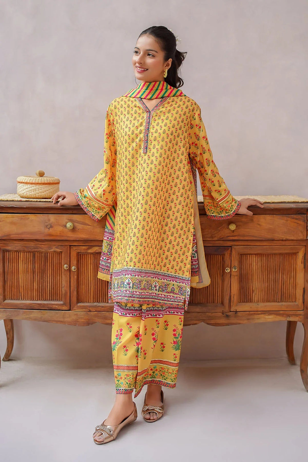 Ochre Girls Pret Printed Swiss Lawn 3 Piece Suit CORF-11 - Summer Collection