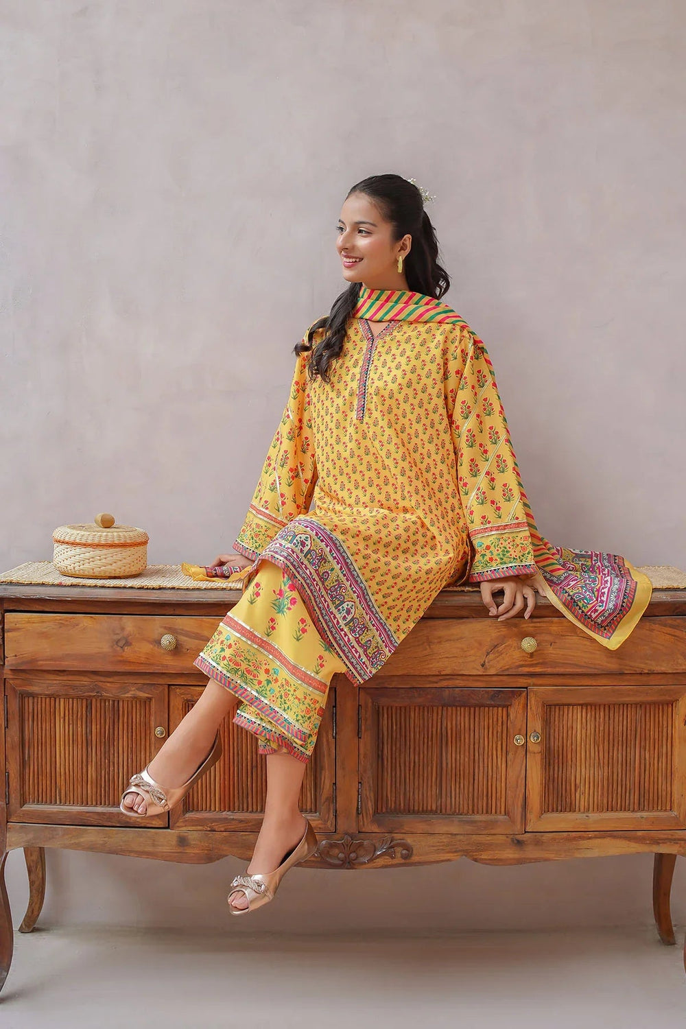 Ochre Girls Pret Printed Swiss Lawn 3 Piece Suit CORF-11 - Summer Collection