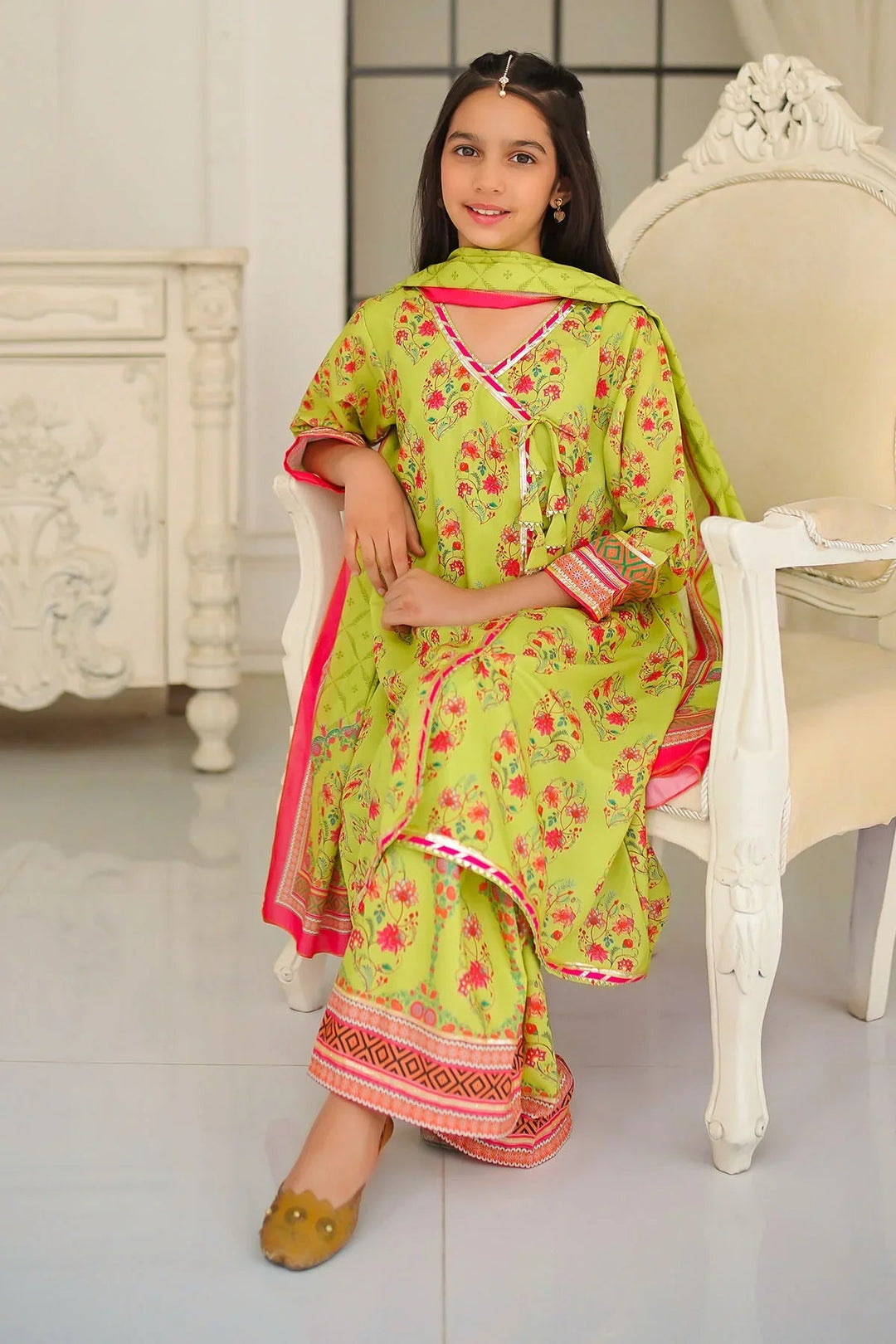 Ochre Girls Pret Printed Swiss Lawn 3 Piece Suit CORF-16 - Summer Collection