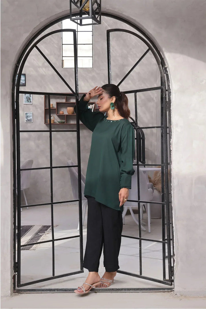 Ochre Women RTW Georgette 2 Piece Suit Emerald Green Georgette Hand Adda Work - Festive Collection