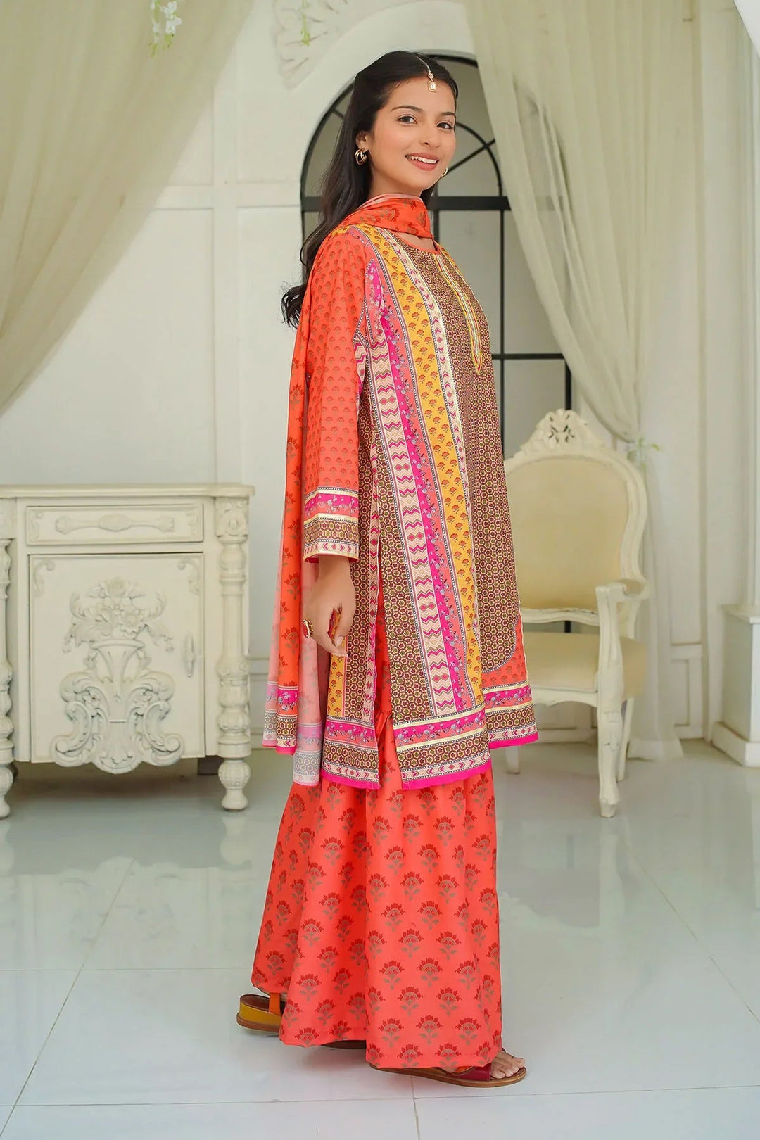 Ochre Girls Pret Printed Swiss Lawn 3 Piece Suit CORF-14 - Summer Collection