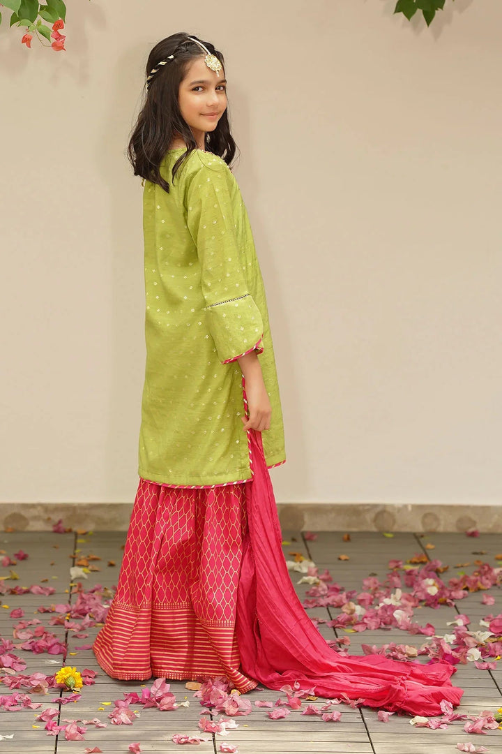 Ochre RTW Embroidered Girls 3 Piece Slub Manar Hand Adda Work MHD-07 - Summer Collection