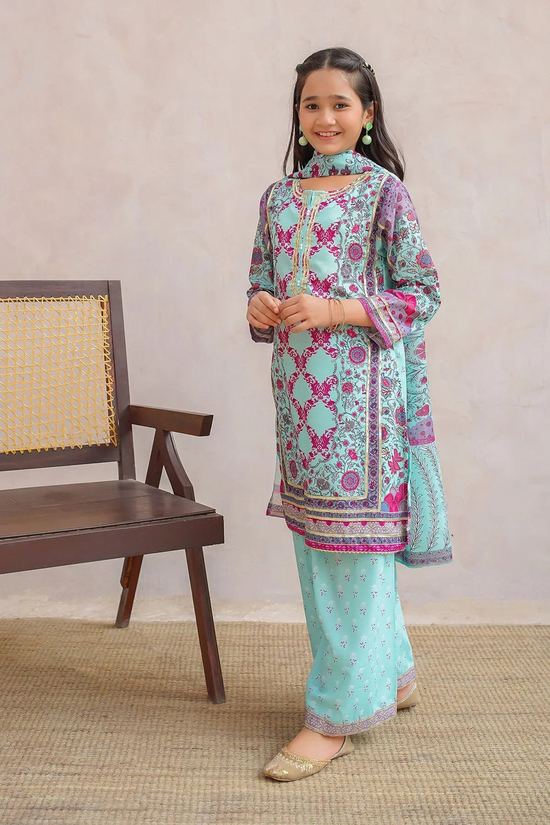 Ochre Girls Pret Printed Swiss Lawn 3 Piece Suit CORF-06 - Summer Collection