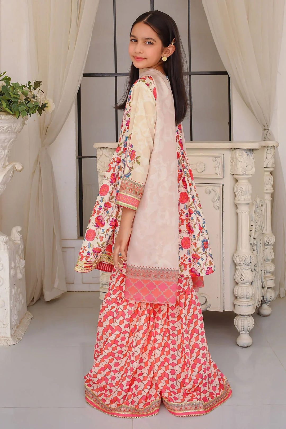 Ochre Girls Pret Printed Swiss Lawn 3 Piece Suit CORF-04 - Summer Collection