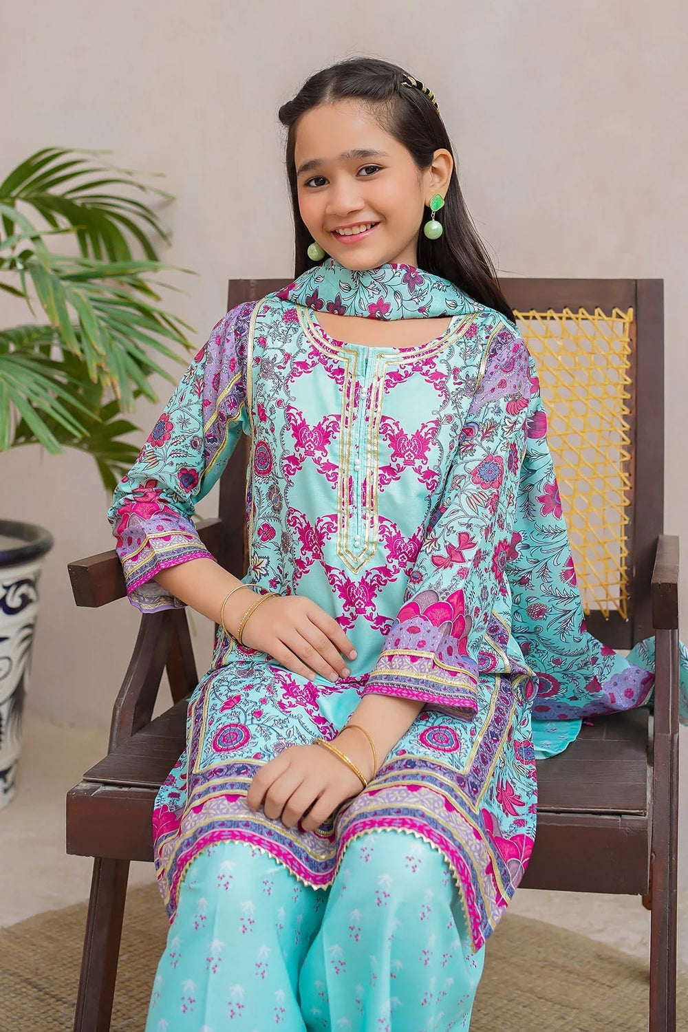 Ochre Girls Pret Printed Swiss Lawn 3 Piece Suit CORF-06 - Summer Collection