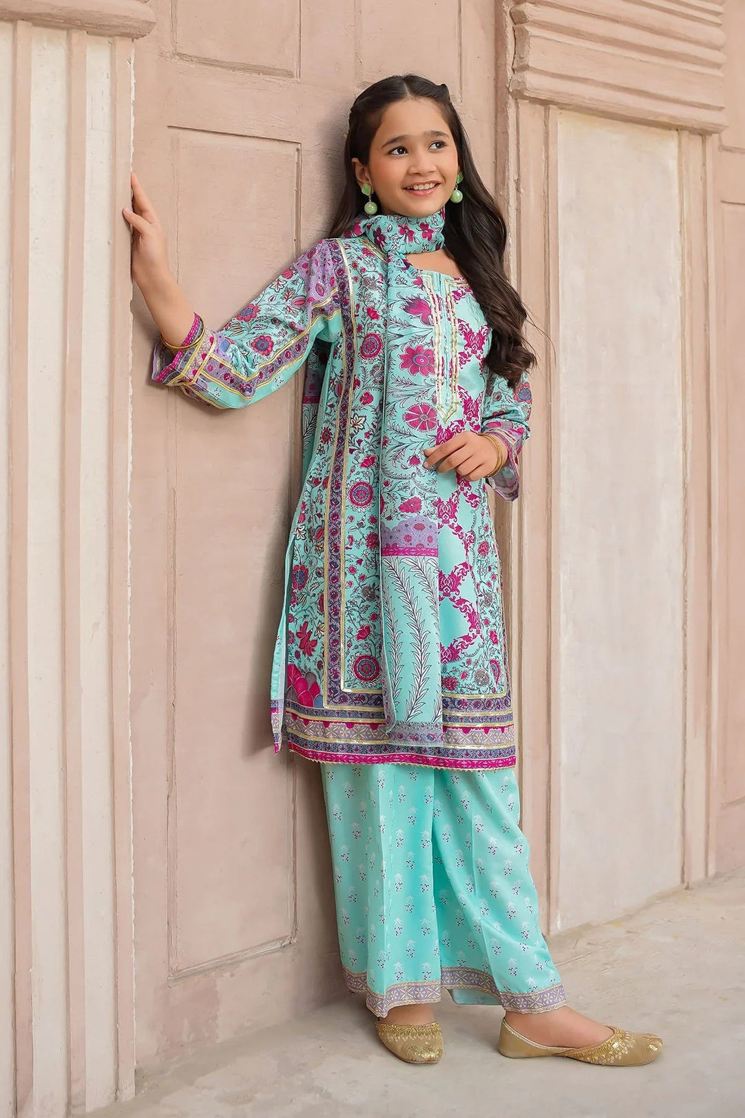 Ochre Girls Pret Printed Swiss Lawn 3 Piece Suit CORF-06 - Summer Collection