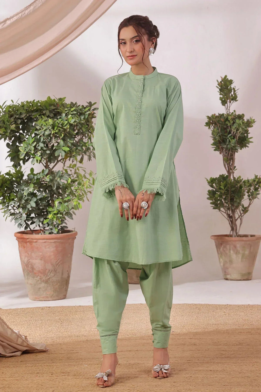 Ochre Women RTW Lawn 2 Piece Suit Green Slub Lawn - Festive Collection