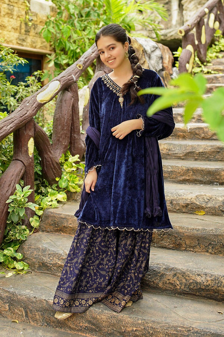 Ochre RTW Embroidered Girls 3 Piece Velvet Hand Adda Work OVF-40 - Winter Collection