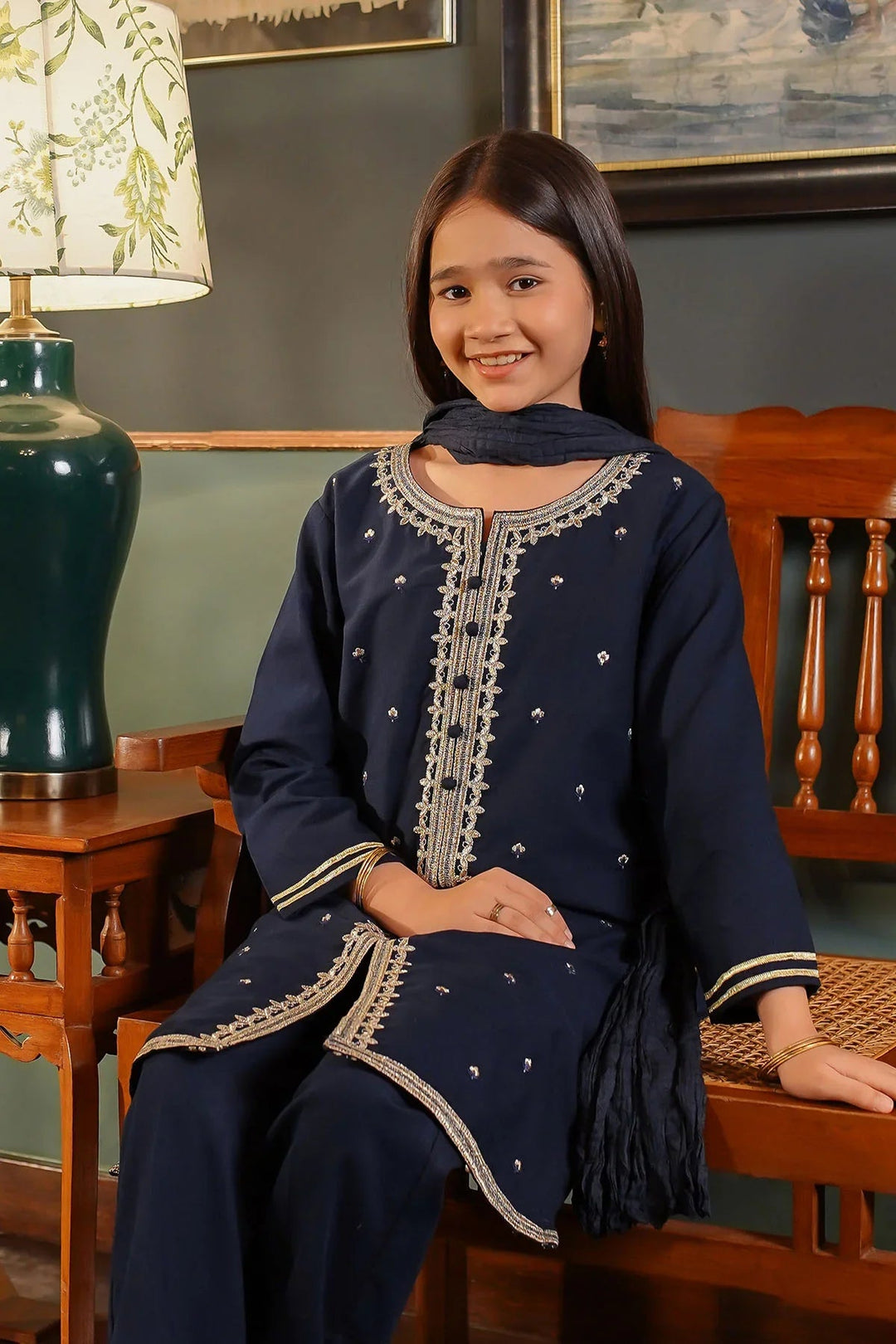 Ochre Girls Pret Embroidered Cotton 3 Piece Suit EMCF-03 - Summer Collection
