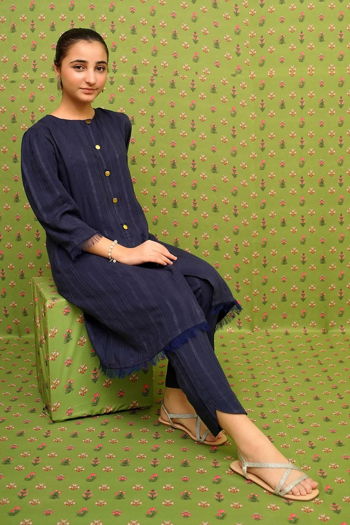 Ochre RTW Embroidered Girls 2 Piece Cotton Dobby Embellished OFW-SC-27 - Summer Collection