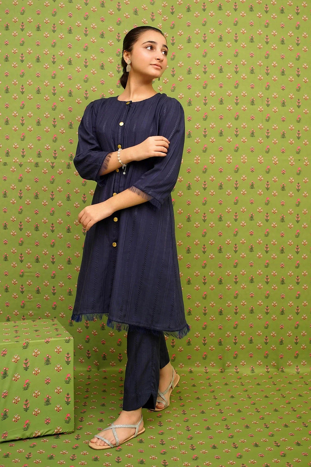 Ochre RTW Embroidered Girls 2 Piece Cotton Dobby Embellished OFW-SC-27 - Summer Collection