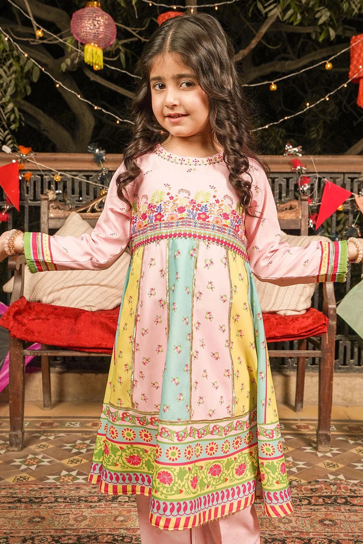 Ochre Girls RTW Poly 3 Piece Suit Light Pink Poly Lawn Digital Printed Kurta with Gota Laces - Festive Collection