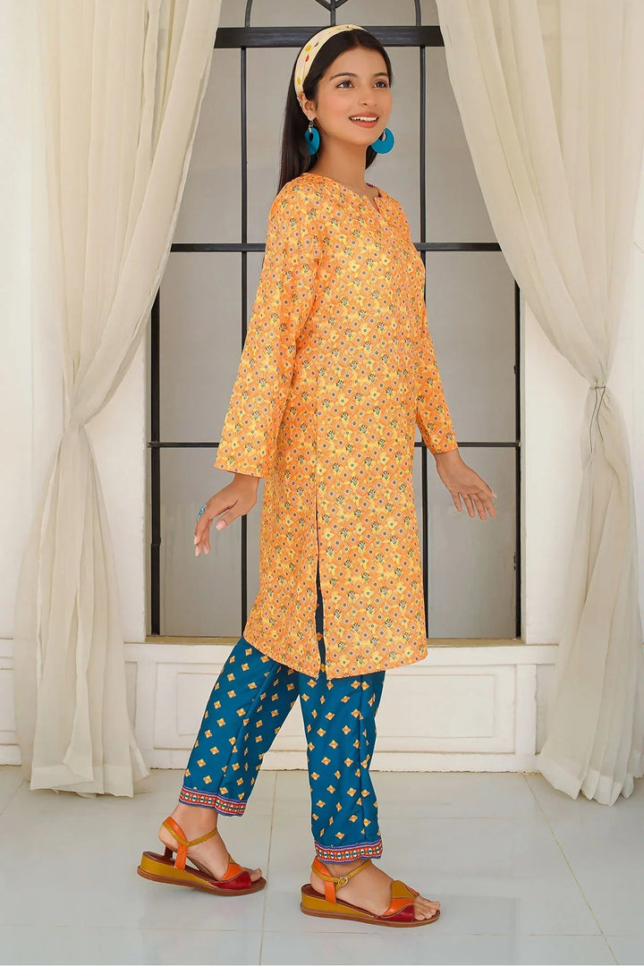 Ochre Girls Pret Printed Swiss Lawn 2 Piece Suit COR-134 - Summer Collection