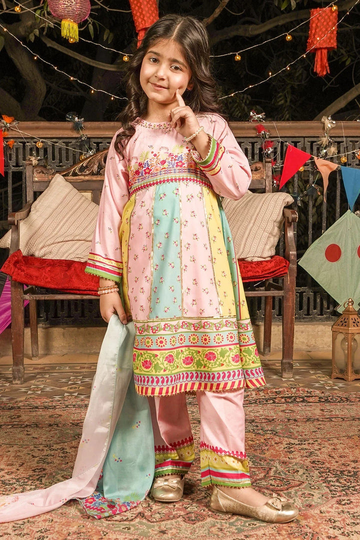 Ochre Girls RTW Poly 3 Piece Suit Light Pink Poly Lawn Digital Printed Kurta with Gota Laces - Festive Collection