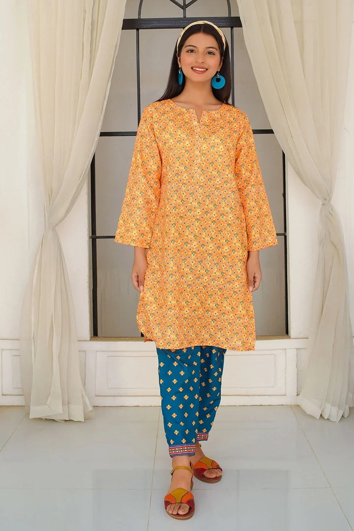 Ochre Girls Pret Printed Swiss Lawn 2 Piece Suit COR-134 - Summer Collection